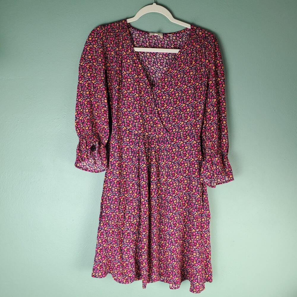 Fat Face Womens Multicolor Maddox Retro Ditsy Floral Wrap V-Neck Dress Size 4